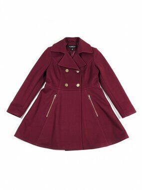 Liz Claiborne Outer Wear Double Breasted Burgundy Pea Coat – Size M Wool Blend